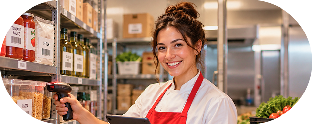 Staff checking stock on shelves with AI inventory